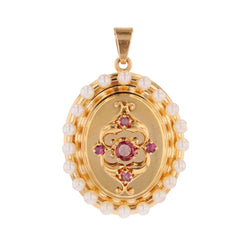 Pendentif en or jaune, perles et grenats