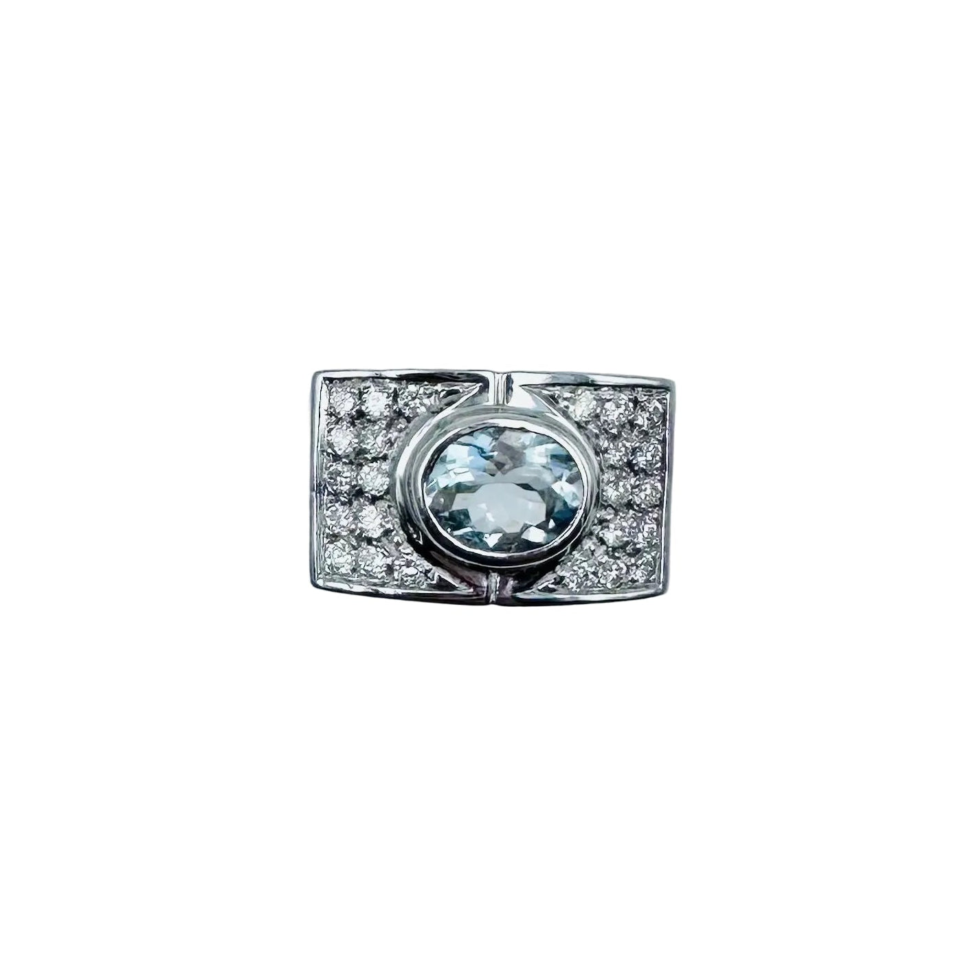 Tank Ring in white gold, Aquamarine and Diamonds