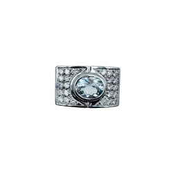 Tank Ring in white gold, Aquamarine and Diamonds