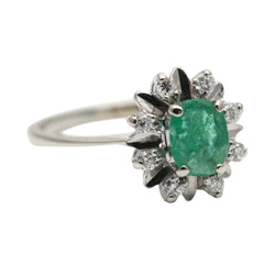 "Entourage" Ring in White Gold, Emerald, and Diamonds