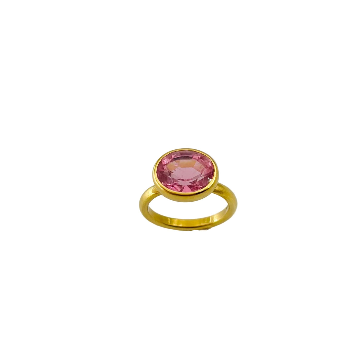 MARIE-HÉLÈNE DE TAILLAC "Princess" Solitaire Ring in 22-carat yellow gold with a pink Tourmaline