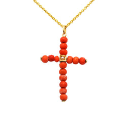 Yellow gold, pearl, and coral pendant