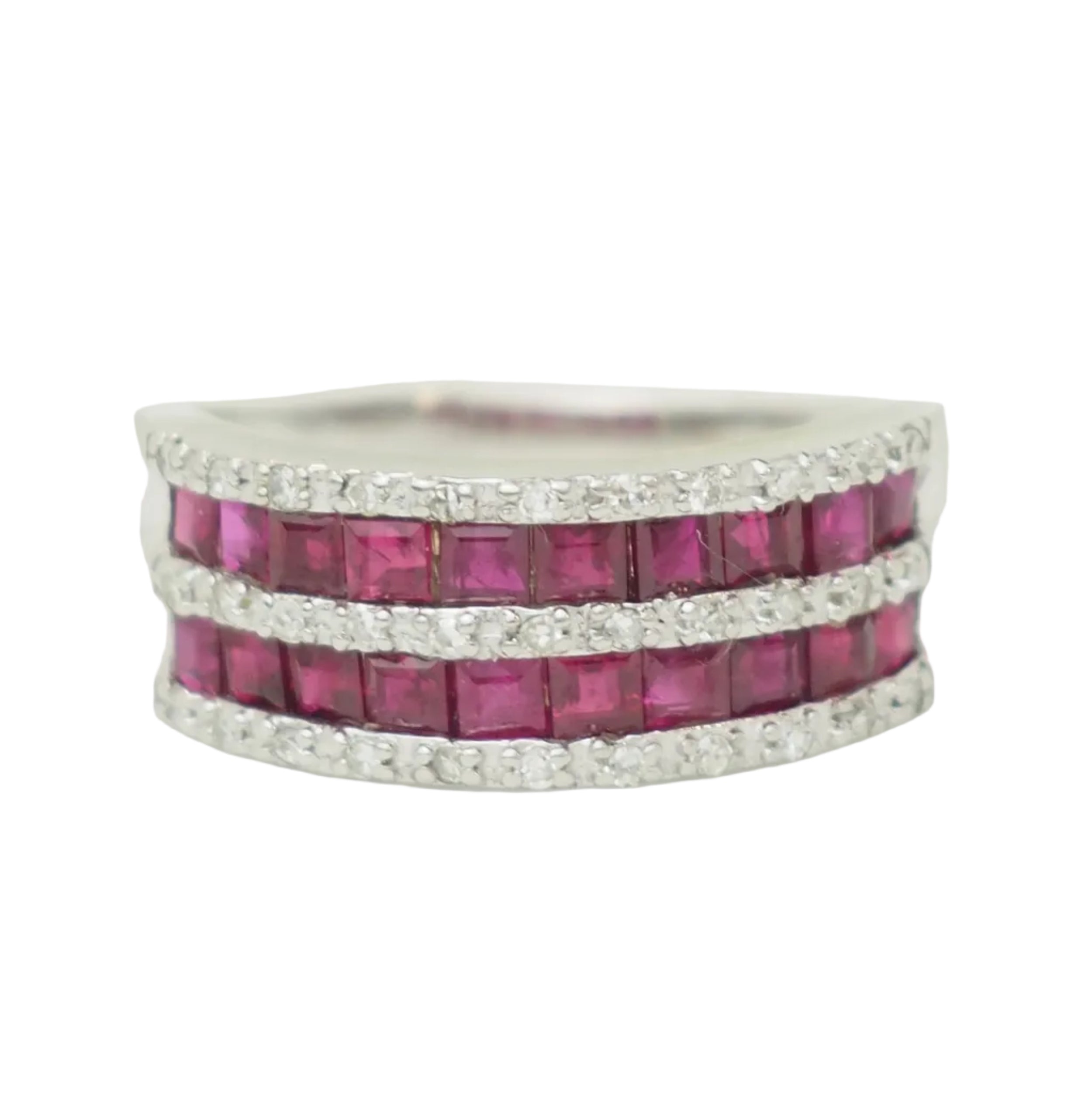 White Gold Band Ring with Rubies and Diamonds
