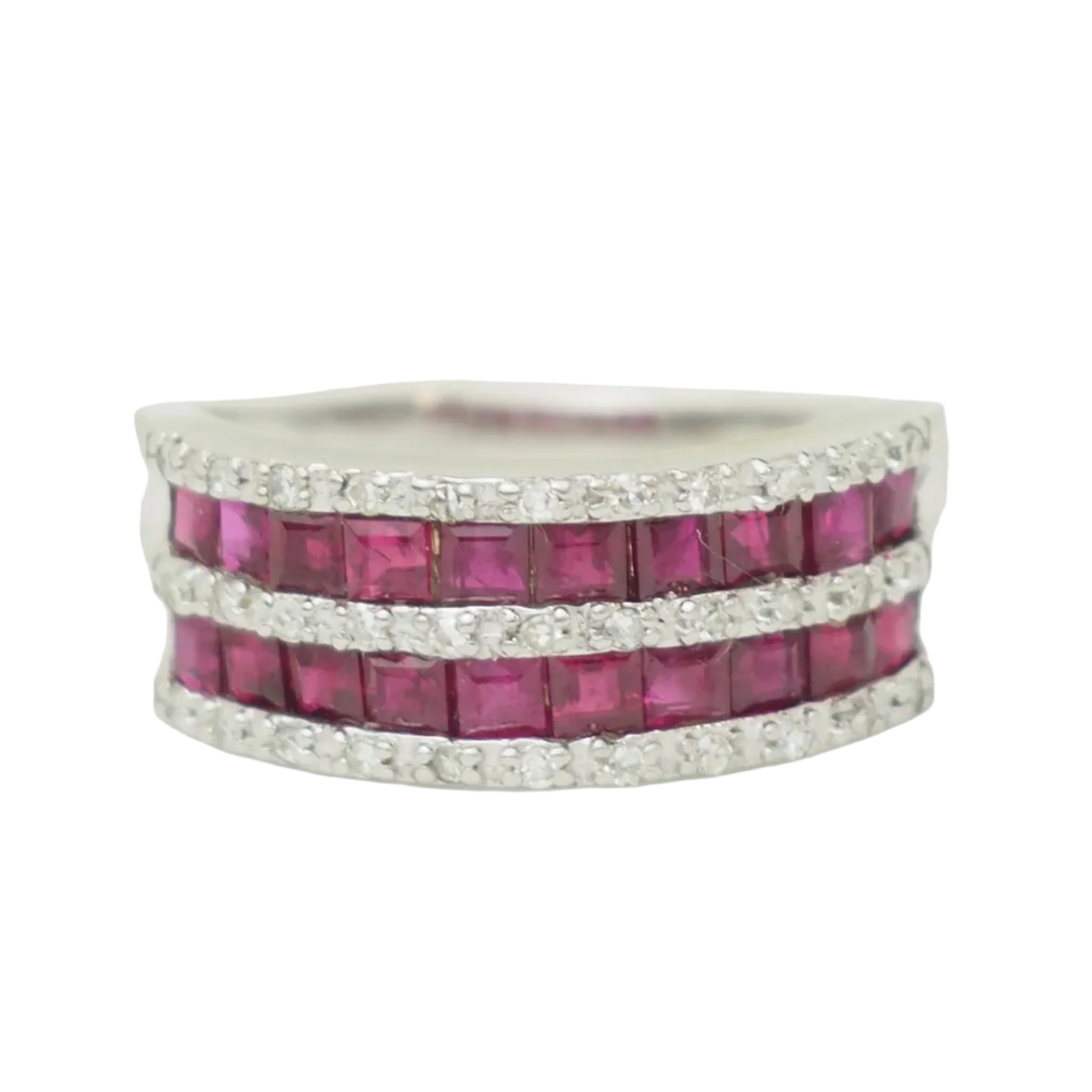 White Gold Band Ring with Rubies and Diamonds