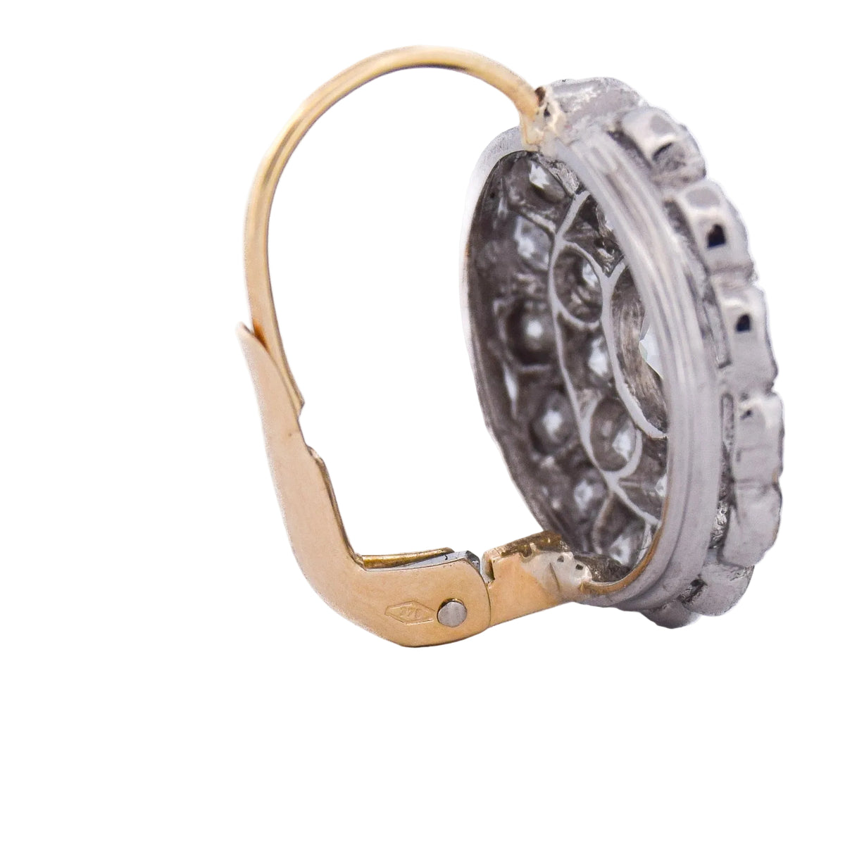 Lever-back earrings in yellow gold, Platinum, and Diamonds