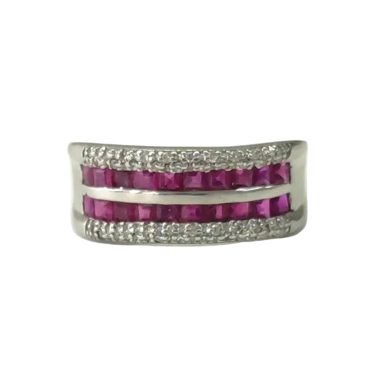 White Gold Band Ring with Rubies and Diamonds