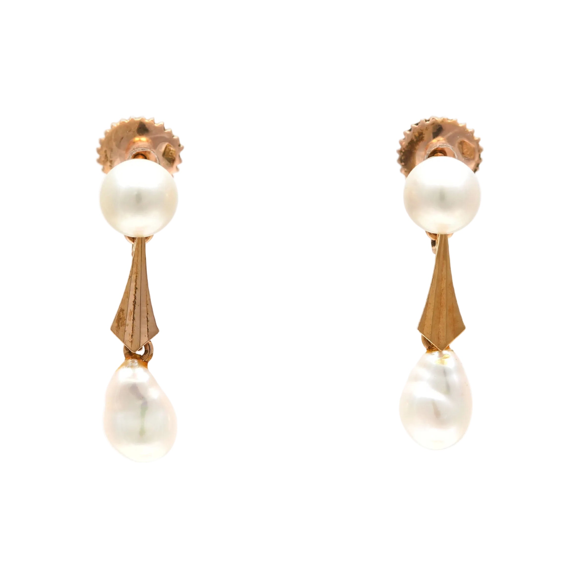 Yellow Gold and Pearl Drop Earrings