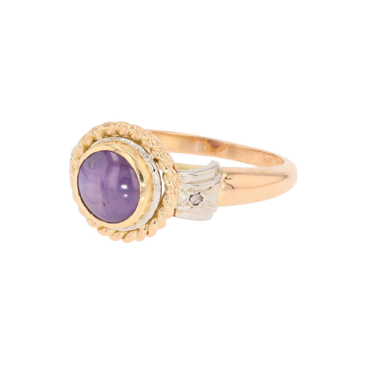 Rose gold ring with sapphire and diamonds