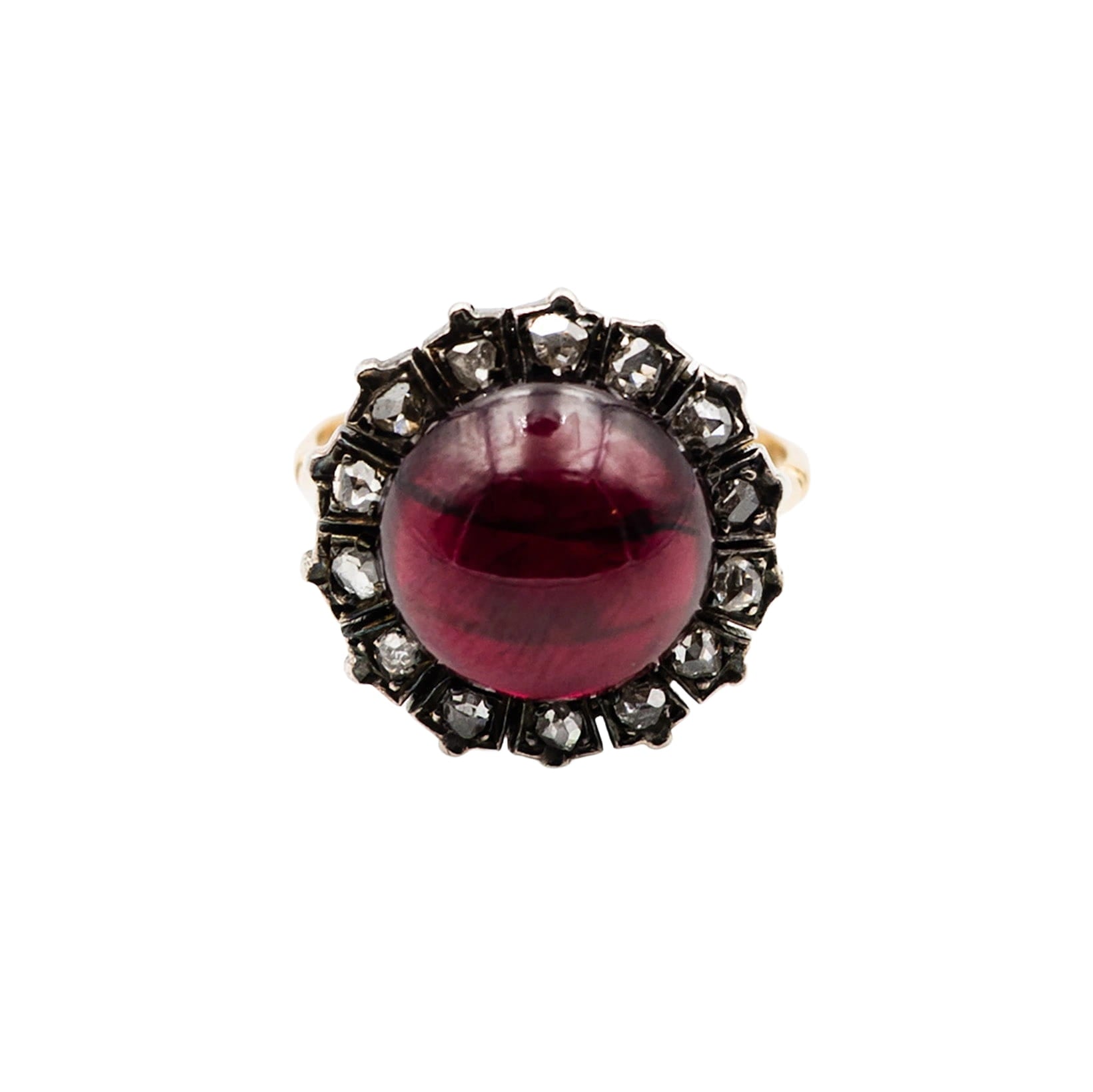 Marguerite Ring in Yellow Gold, Silver, Garnet, and Diamonds
