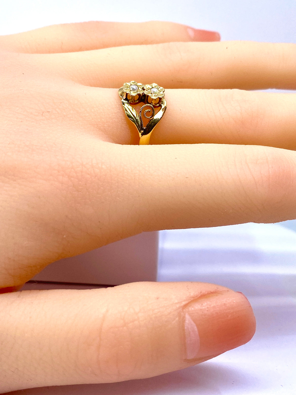 Gold Fleurettes and Cultured pearls Ring