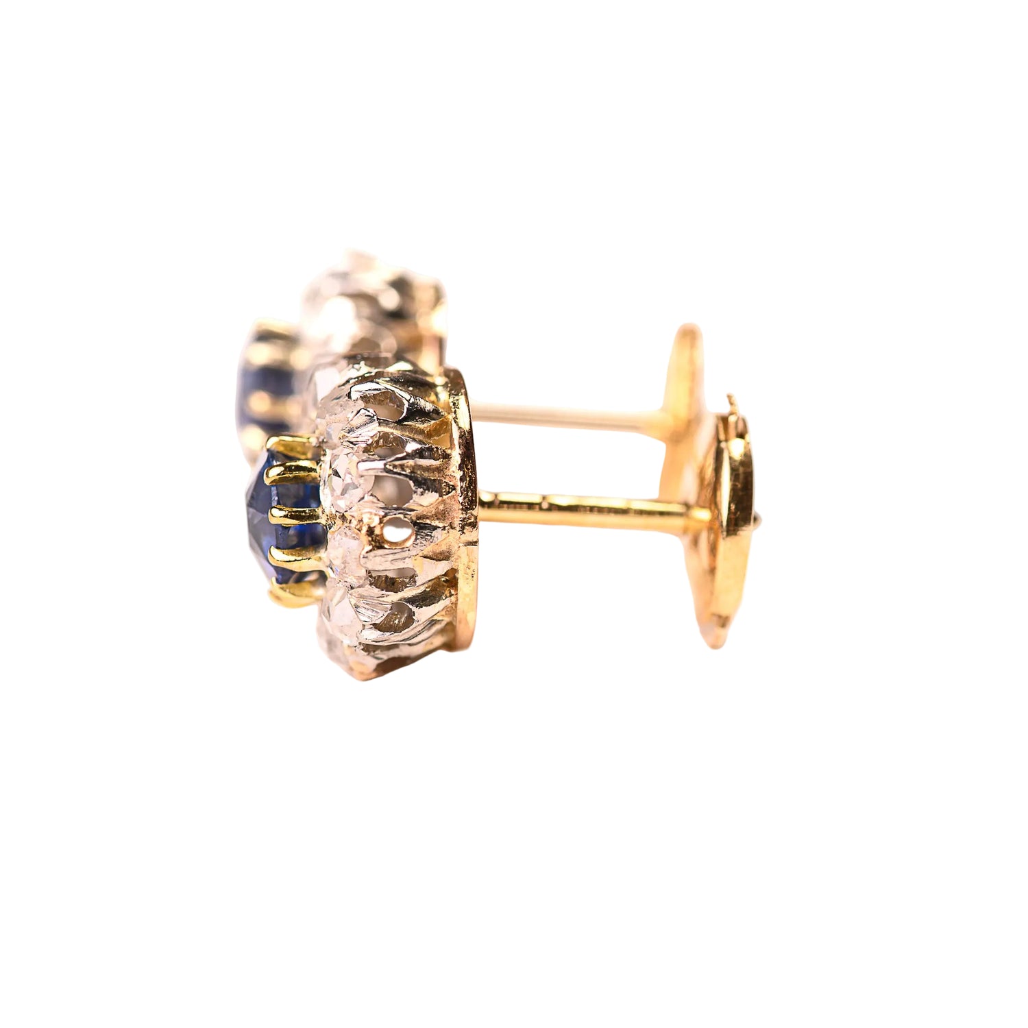 Earrings in Yellow Gold, Platinum, Sapphires, and Diamonds