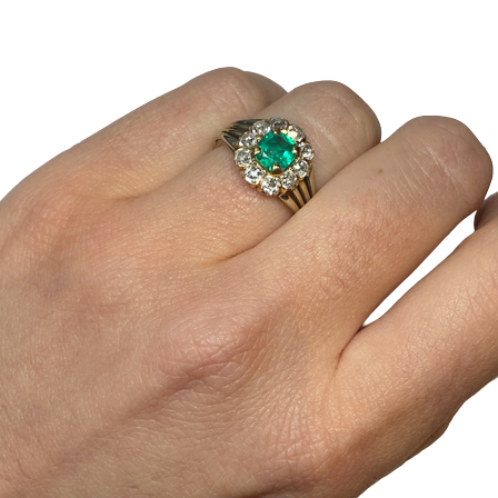"Entourage" Ring in Yellow Gold, Emerald, and Diamonds