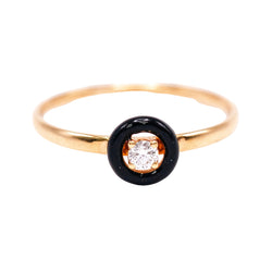 Bague Solitaire en or jaune, émail et diamant