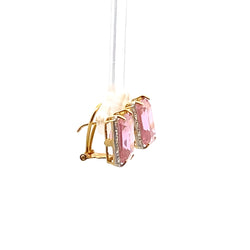 Yellow Gold Clip-On Earrings with Pink Stone and Diamonds