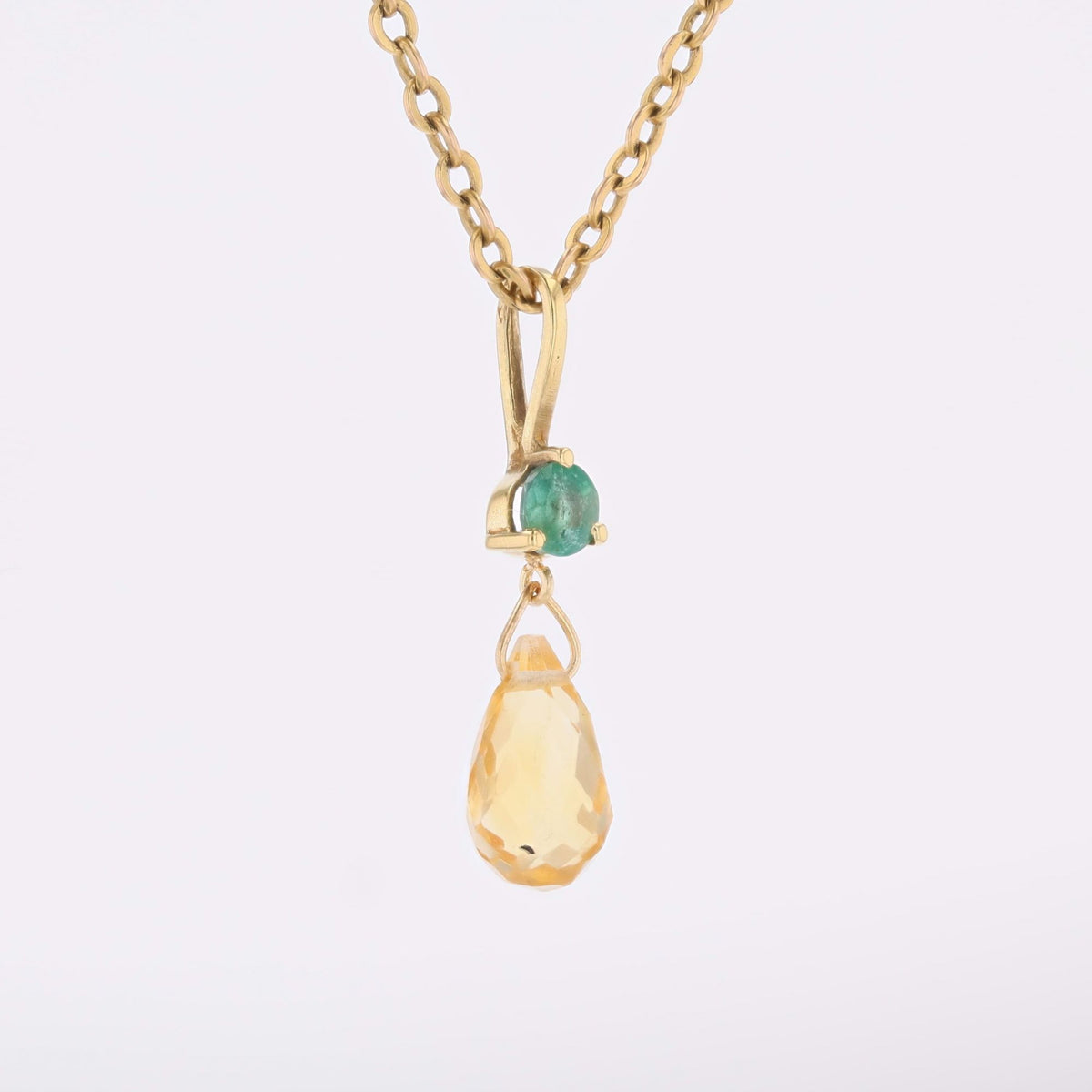 Yellow gold pendant with emerald and citrine