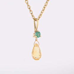 Yellow gold pendant with emerald and citrine