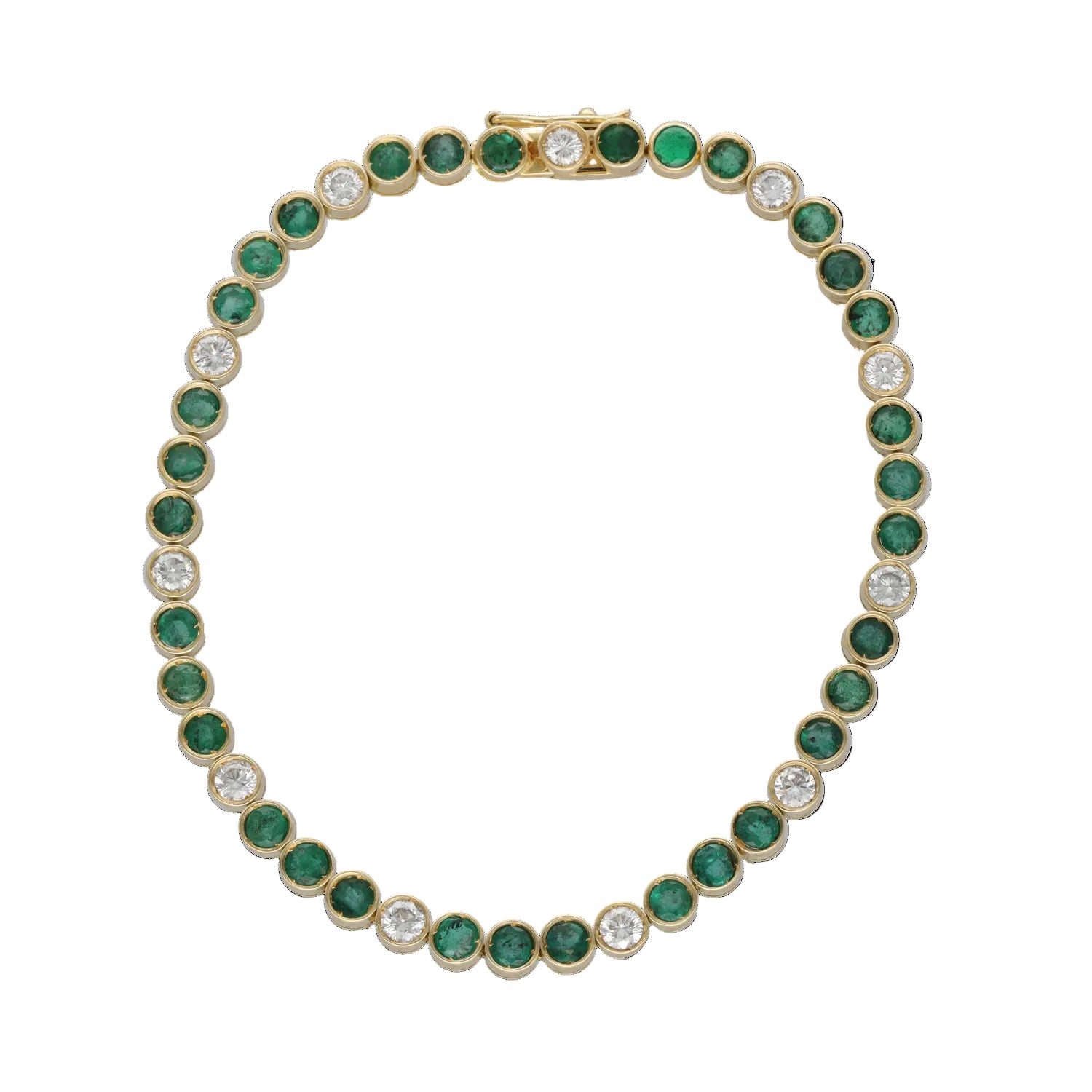 "Ligne" Bracelet in Yellow Gold, Emeralds, and Diamonds