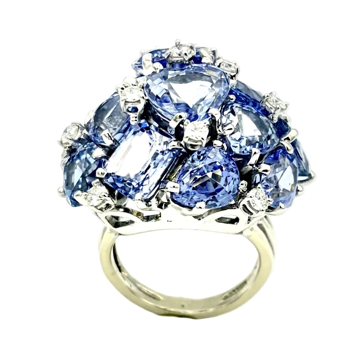 SEAMAN SCHEPPS "Bubbles" Cocktail Ring in white gold, sapphires, and diamonds