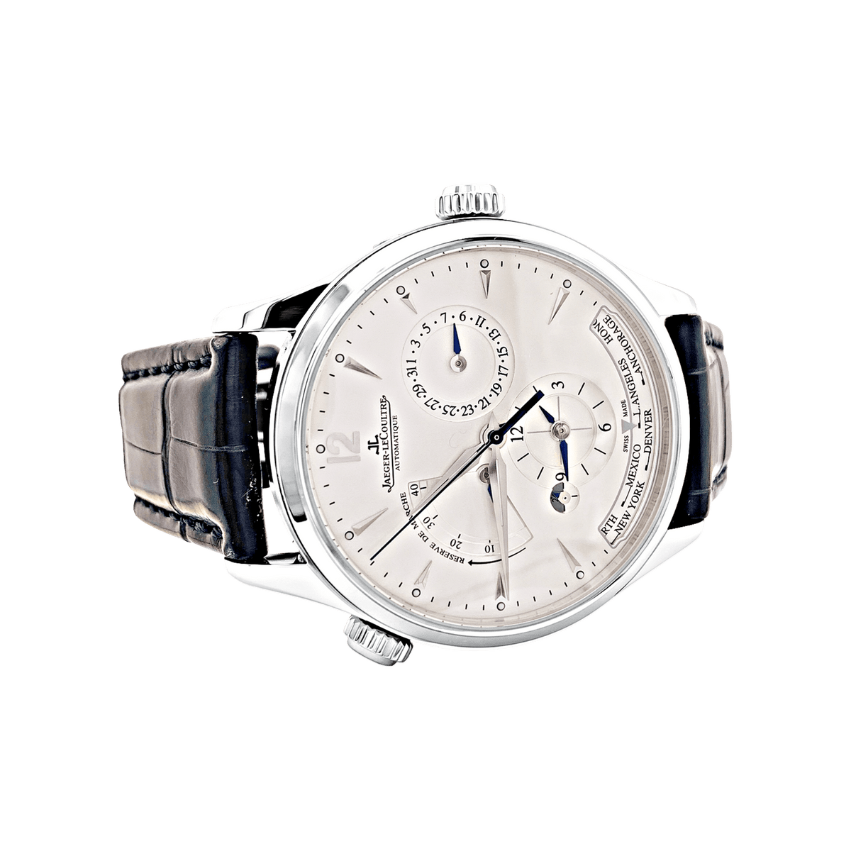 JAEGER-LECOULTRE "Master Control Geographic" Watch in Steel and Leather