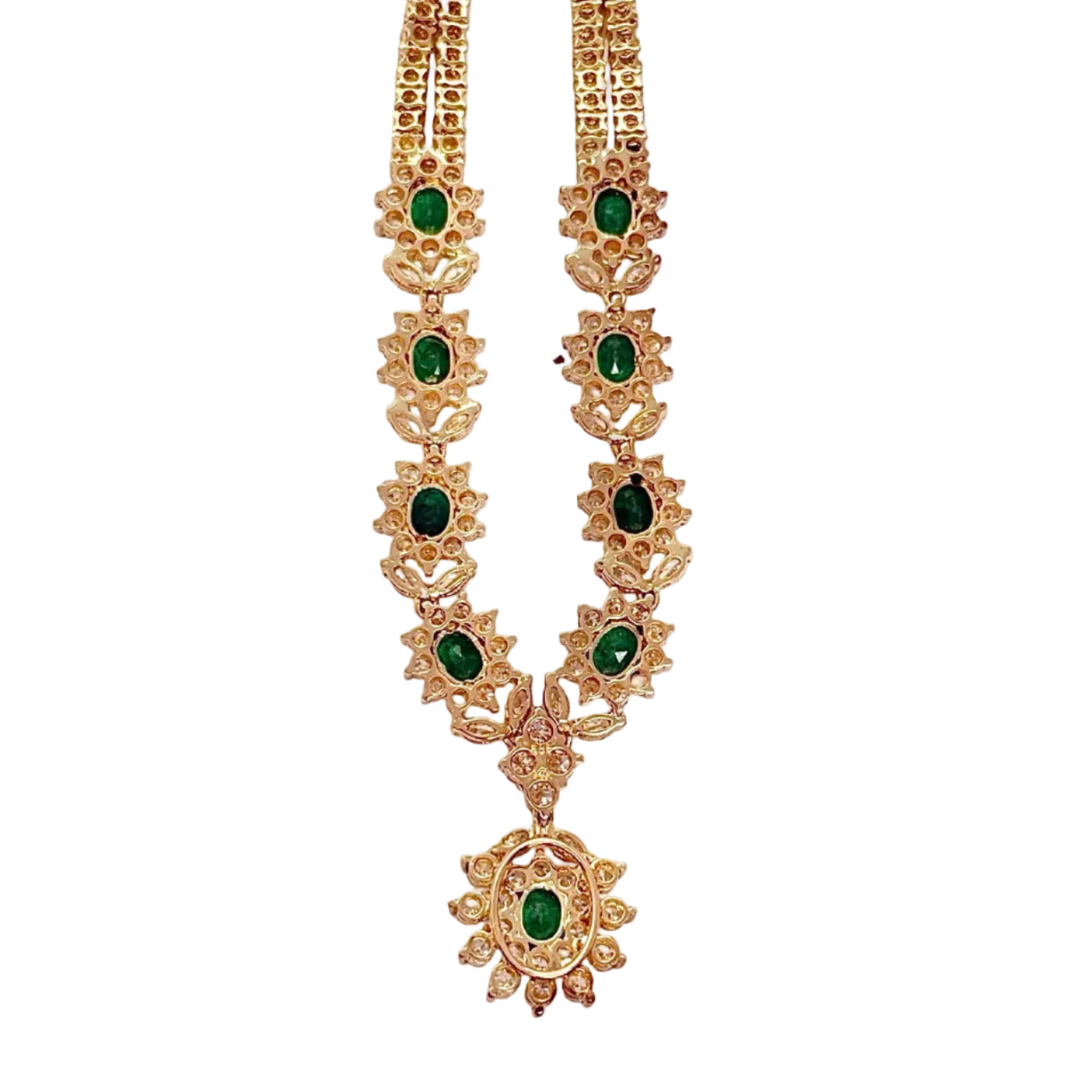 Yellow gold necklace with emeralds and diamonds