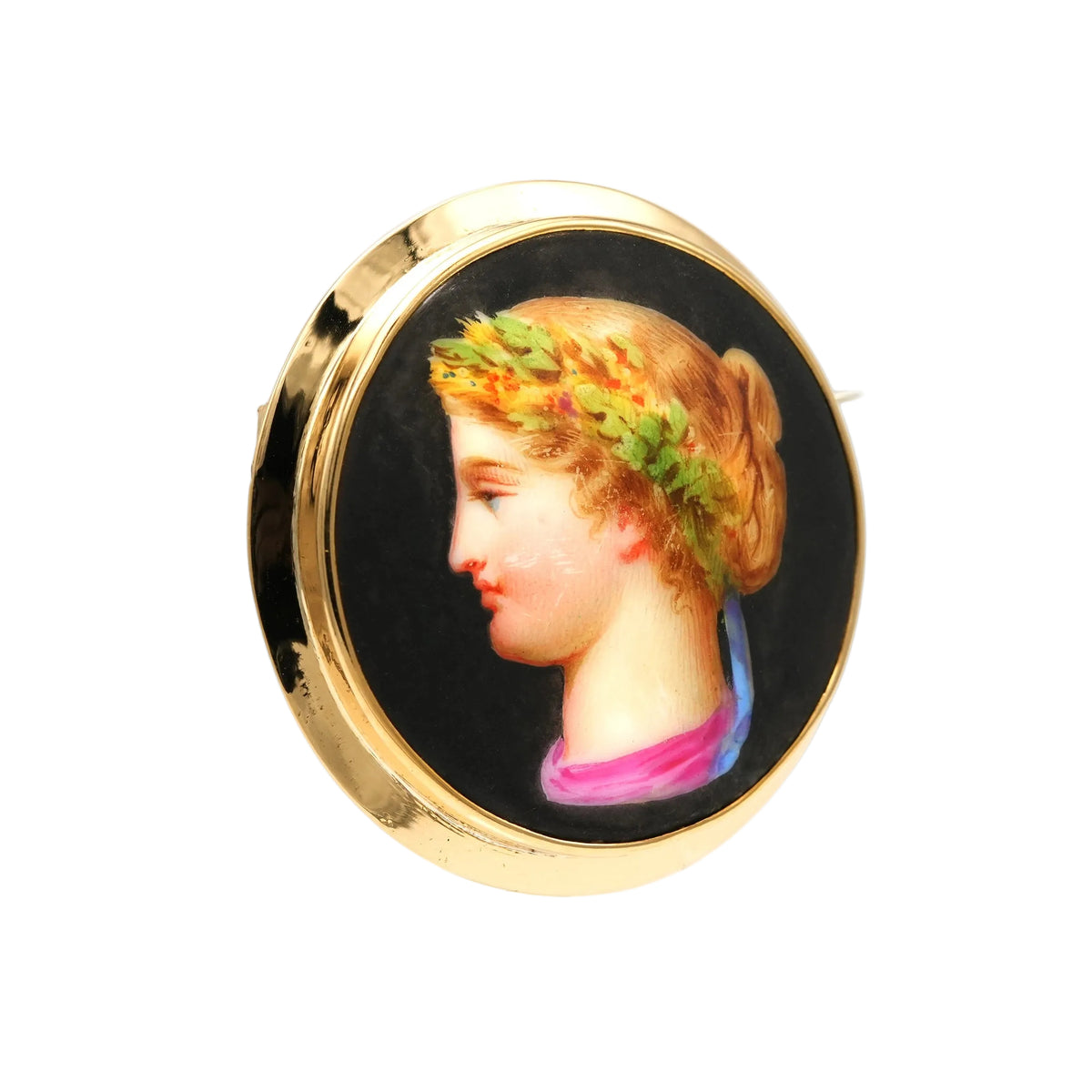 Yellow Gold and Porcelain Brooch
