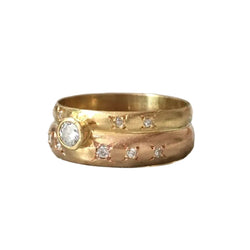 Wedding Band in Yellow gold, Rose gold, and Diamonds