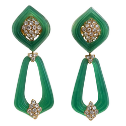 RENE KERN earrings in yellow gold, chrysoprase, and diamonds