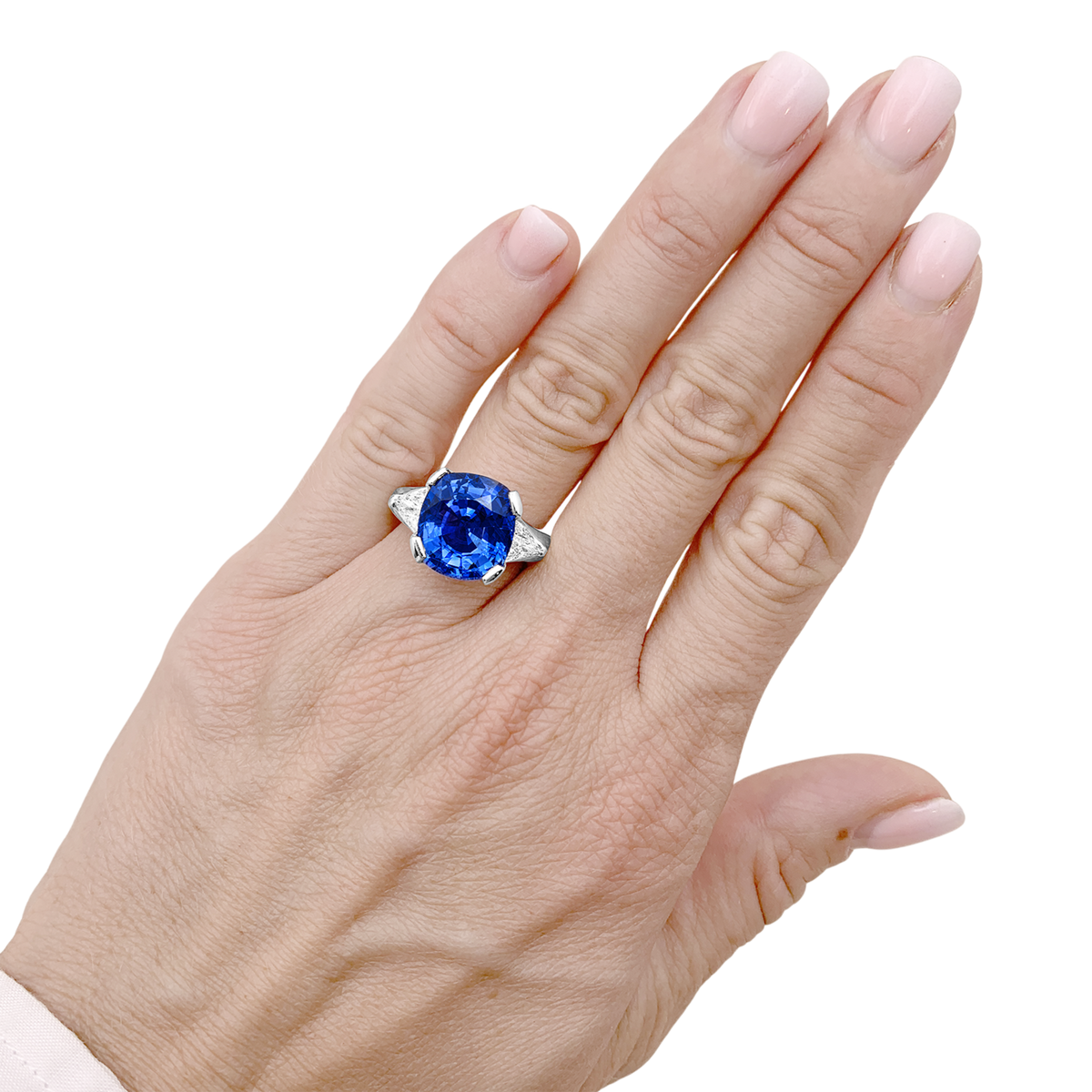 Trilogy Ring in Platinum, Sapphire, and Diamonds