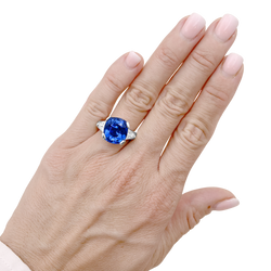 Trilogy Ring in Platinum, Sapphire, and Diamonds