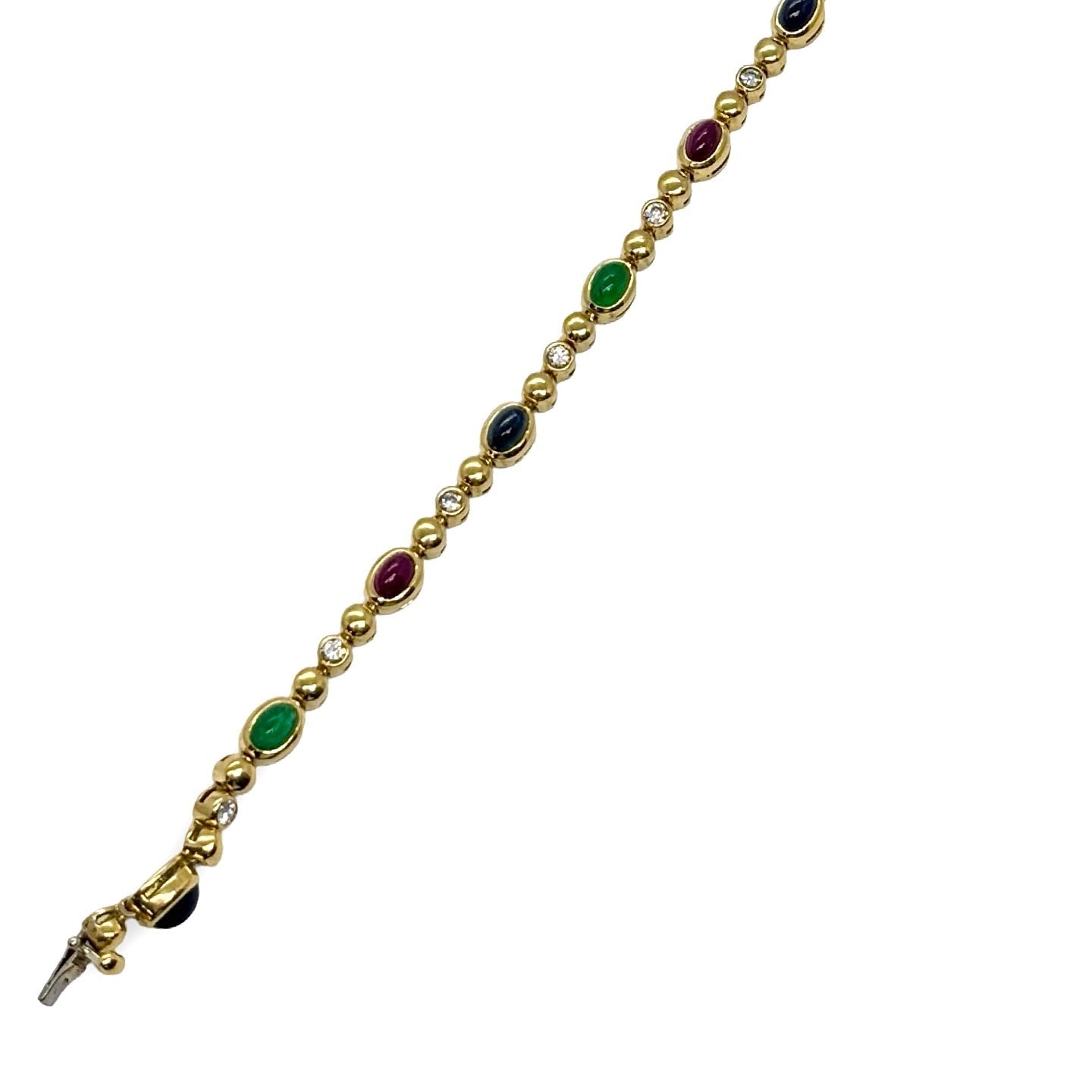 Bracelet Line in yellow gold, sapphires, emeralds, rubies and diamonds