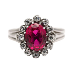 Entourage Ring in White Gold, Rubies, and Diamonds