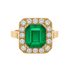 Entourage Ring in yellow gold, emerald, and diamonds