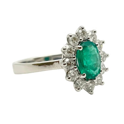 "Entourage" Ring in White Gold, Emerald, and Diamonds