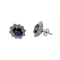 Boucles d'oreilles Puces en or blanc, saphirs et diamants
