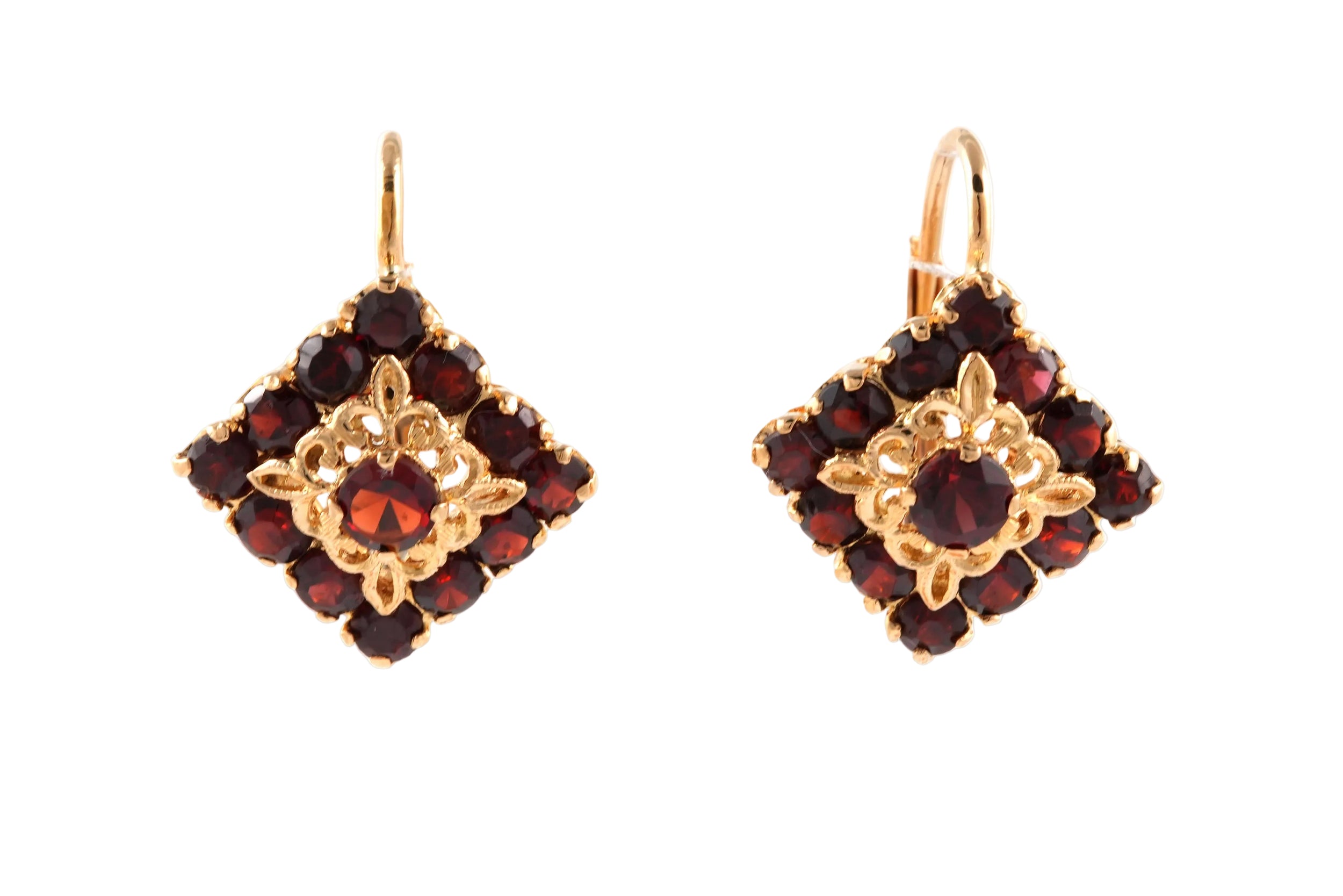 Yellow Gold and Garnet Lever-back Earrings