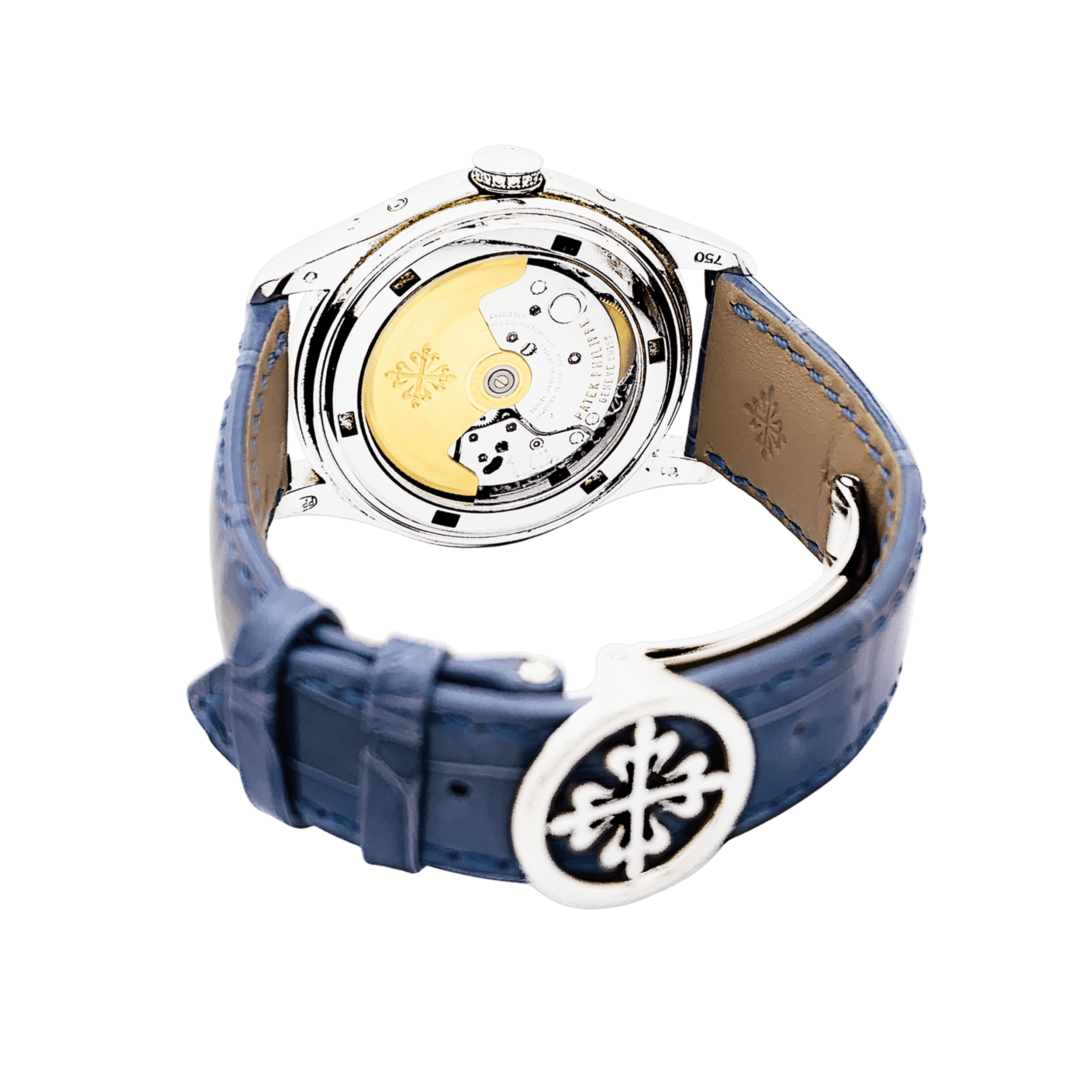 Montre Patek Philippe, "Annual Calendar", or blanc, nacre, diamants.
