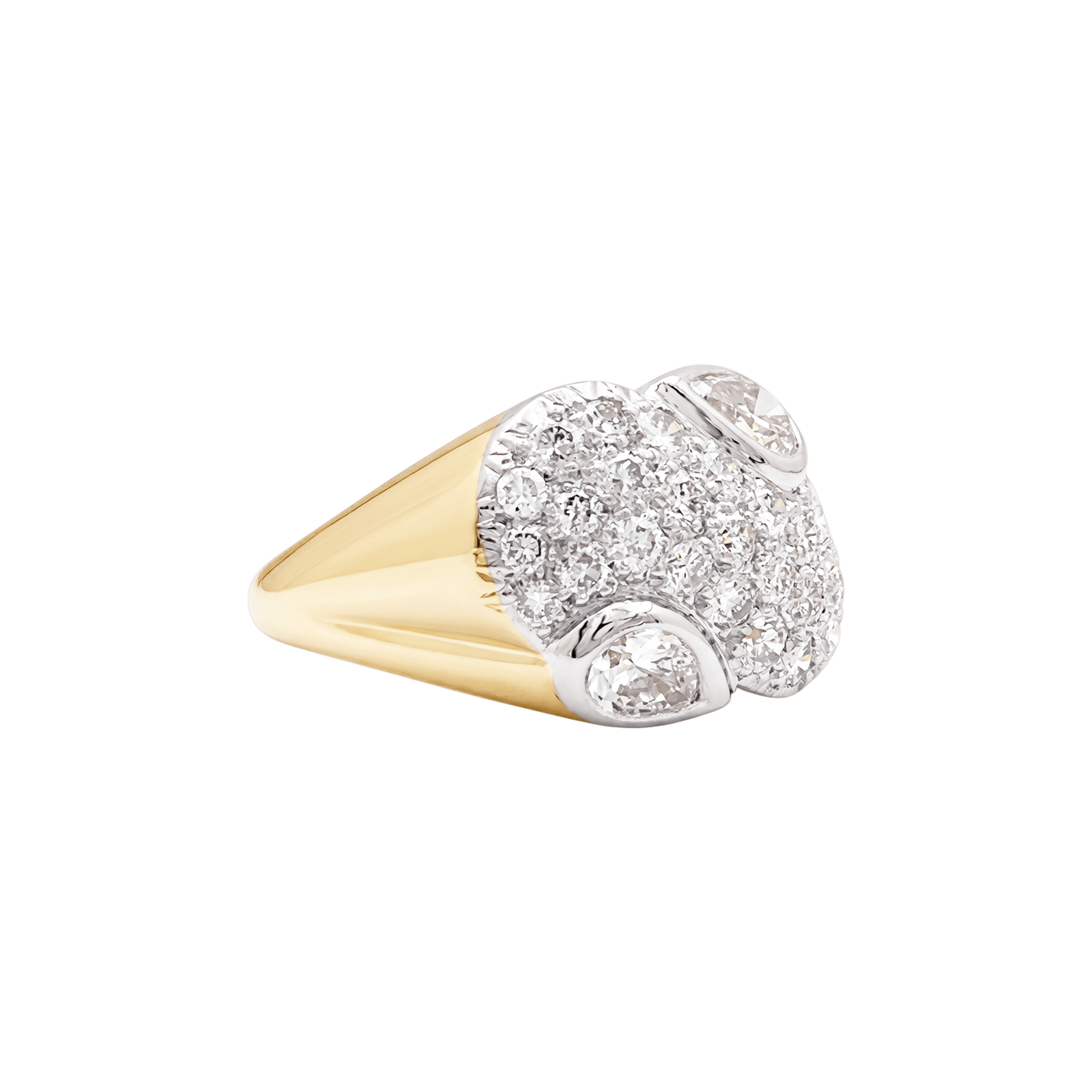 Bague or jaune, platine et diamants poire et brillant.
