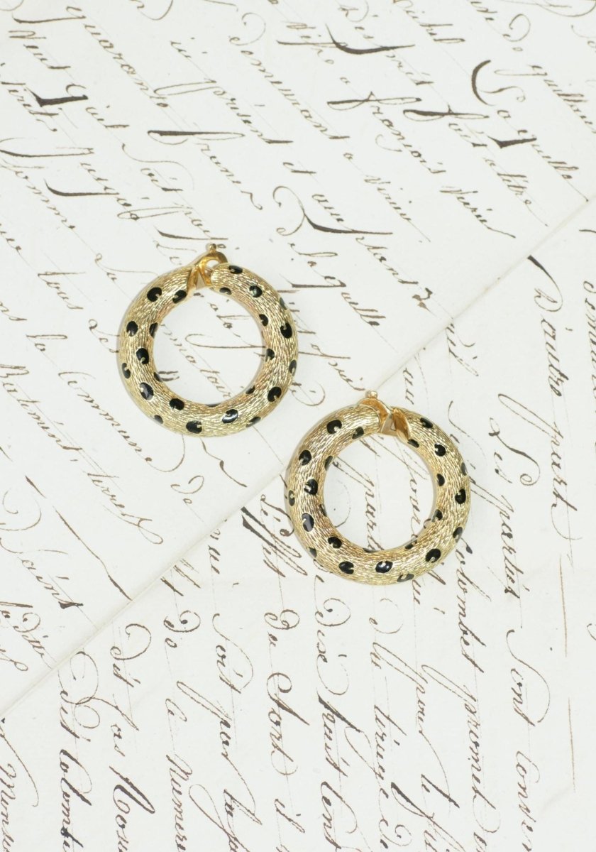Fred Boucles d'Oreilles Pattes de Panthère Or Jaune et Email Noir - Castafiore