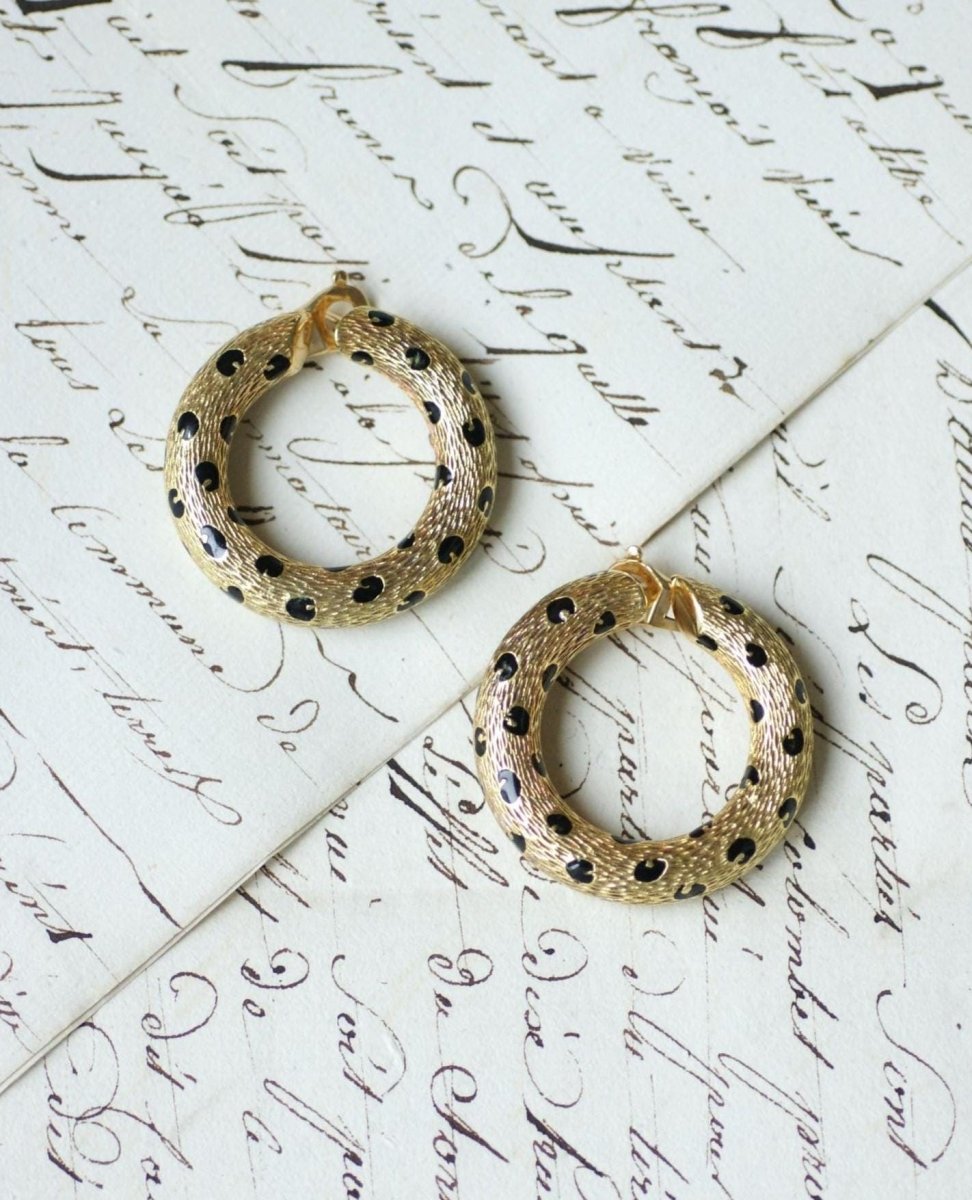 Fred Boucles d'Oreilles Pattes de Panthère Or Jaune et Email Noir - Castafiore