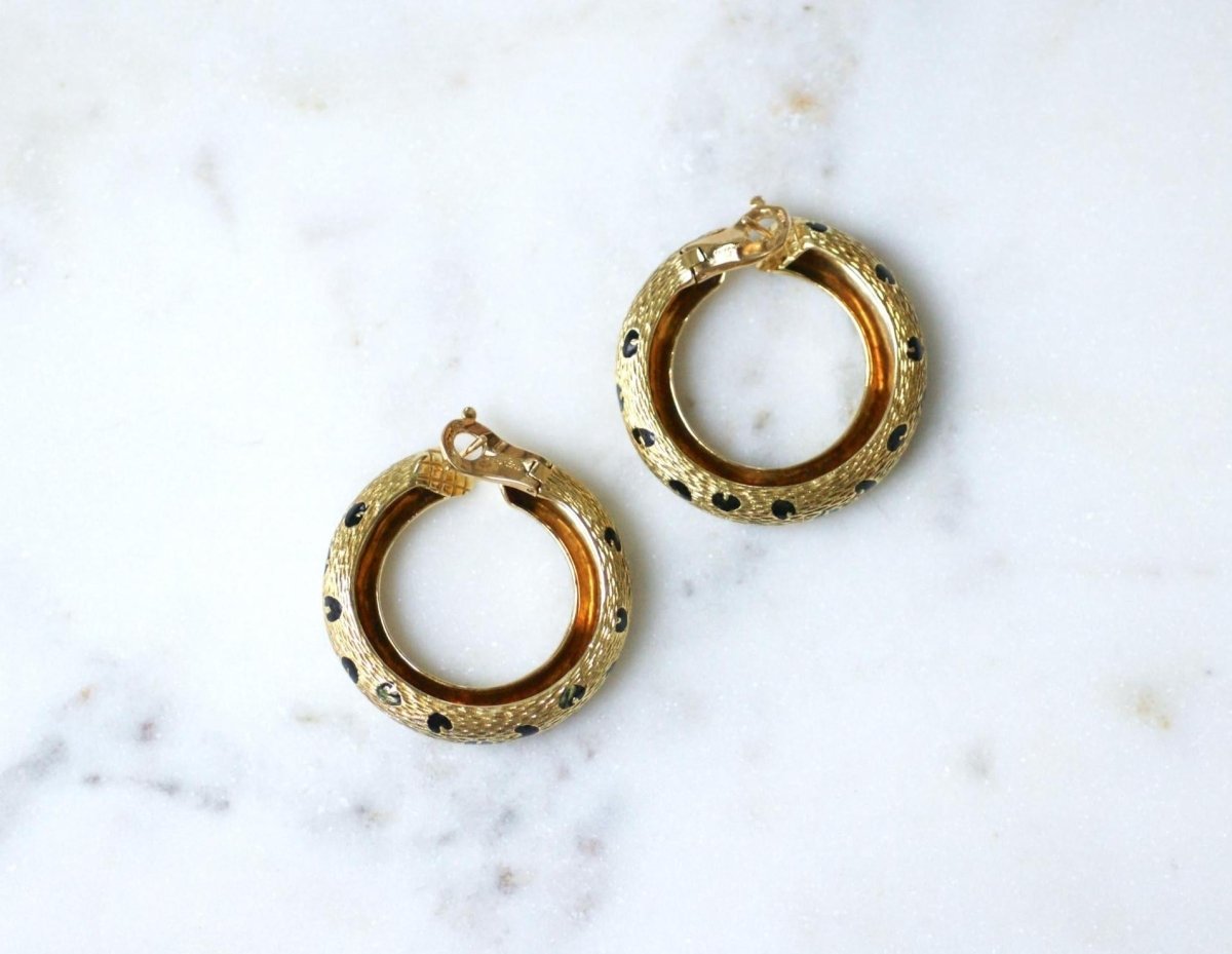 Fred Boucles d'Oreilles Pattes de Panthère Or Jaune et Email Noir - Castafiore
