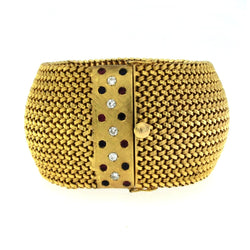Frov Retro Italian Diamond Ruby Sapphire Mesh Gold Bracelet - Castafiore