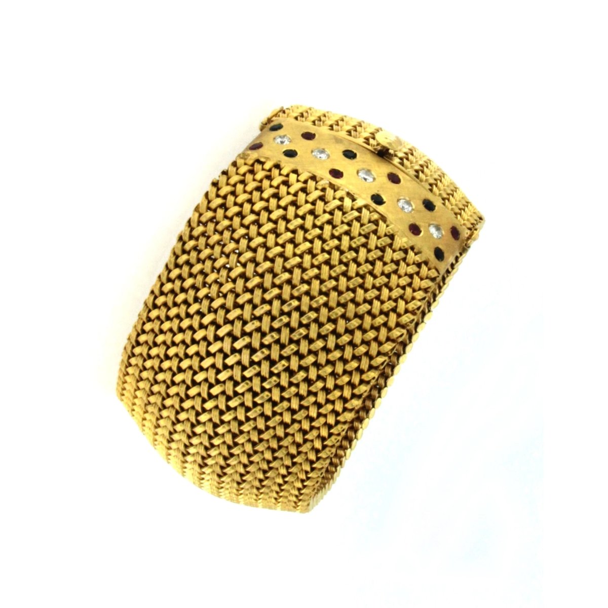 Frov Retro Italian Diamond Ruby Sapphire Mesh Gold Bracelet - Castafiore