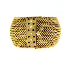 Frov Retro Italian Diamond Ruby Sapphire Mesh Gold Bracelet - Castafiore
