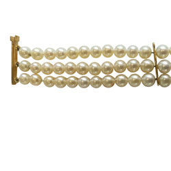 3-Strand Yellow Gold Pearl Bracelet