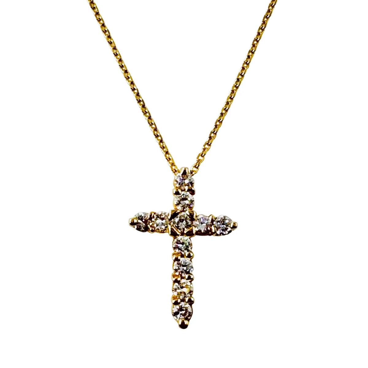 Yellow Gold Cross Pendant Necklace with Diamonds