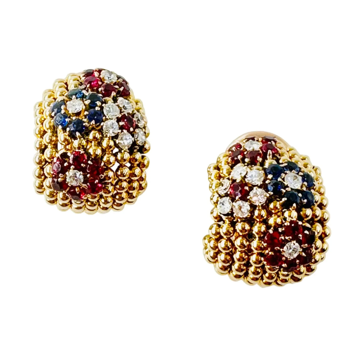 VAN CLEEF & ARPELS "Couscous Bagatelle" earrings in yellow gold, sapphires, rubies, and diamonds