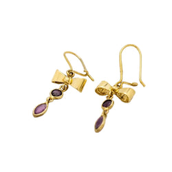Yellow Gold Drop Earrings with Pink Gemstones