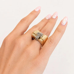 Tank Ring in White gold, Yellow gold, and Diamonds