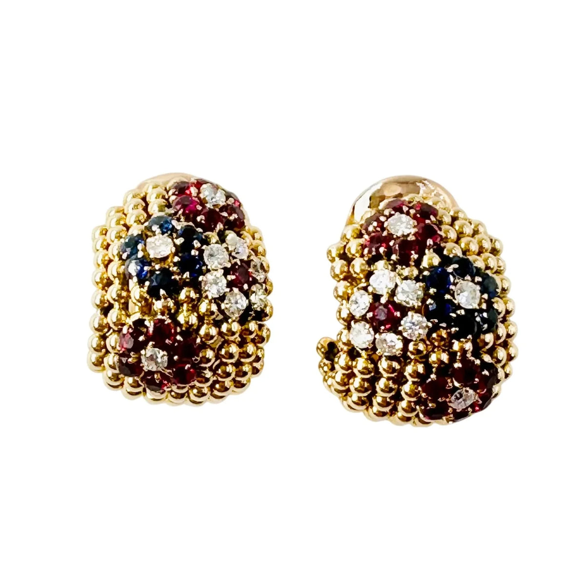 VAN CLEEF & ARPELS "Couscous Bagatelle" earrings in yellow gold, sapphires, rubies, and diamonds