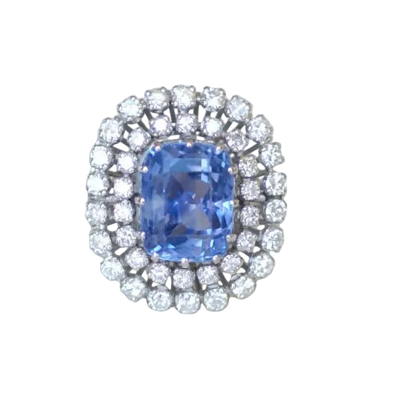 Cocktail Ring in White Gold, Sapphire, and Diamonds